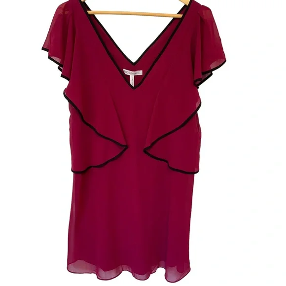 BCBG Dress BCBGeneration Women's Maroon V-neck Ruffle Tent/Shift Dress S… - Picture 3 of 15